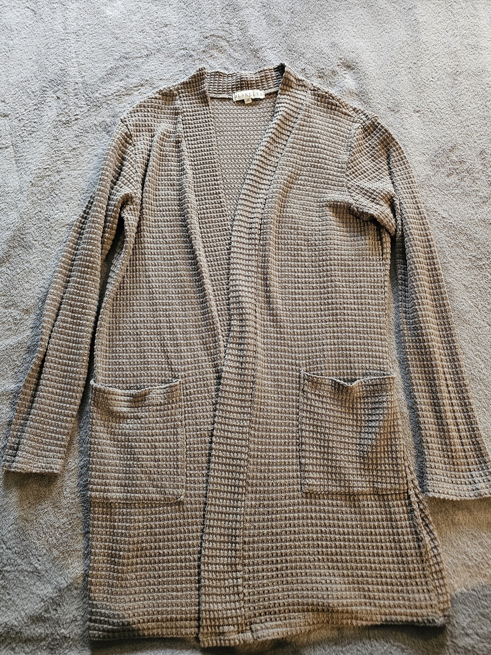 Cozy Waffle Open-Front Cardigan – Taupe
